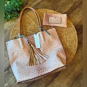New Emperia Blush Sand Pattern Tassel Tote Bag with Wallet